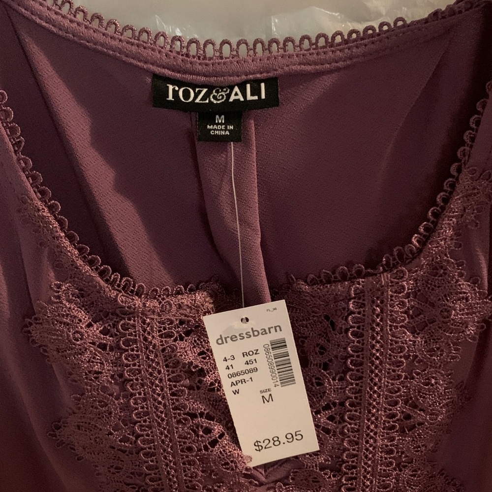 Roz & Ali Mauve Lace Trim Top